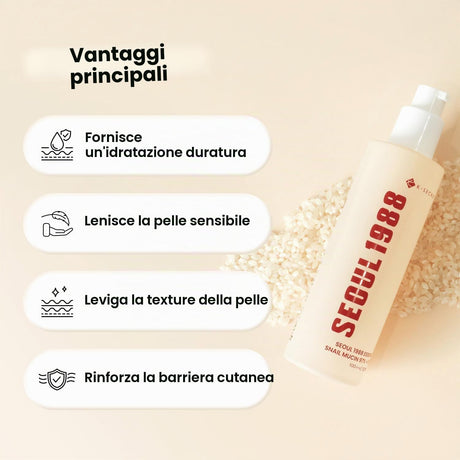 Seoul 1988 Essence Snail Mucin 97% + Rice Essenza Viso