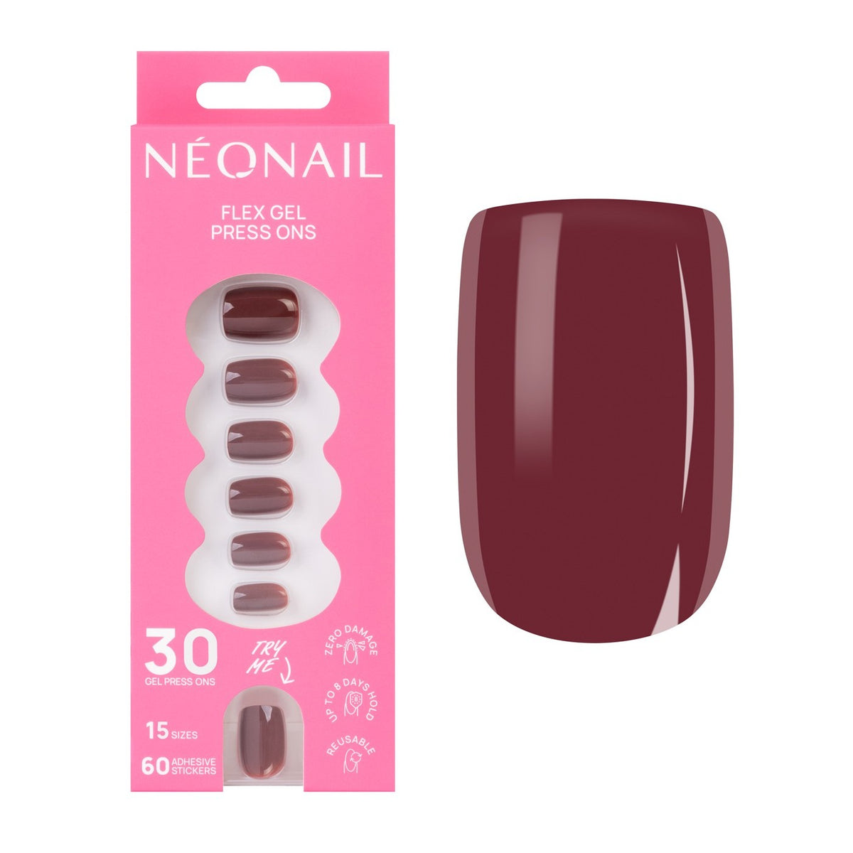 Flex Gel Press Ons Merlot Short Square