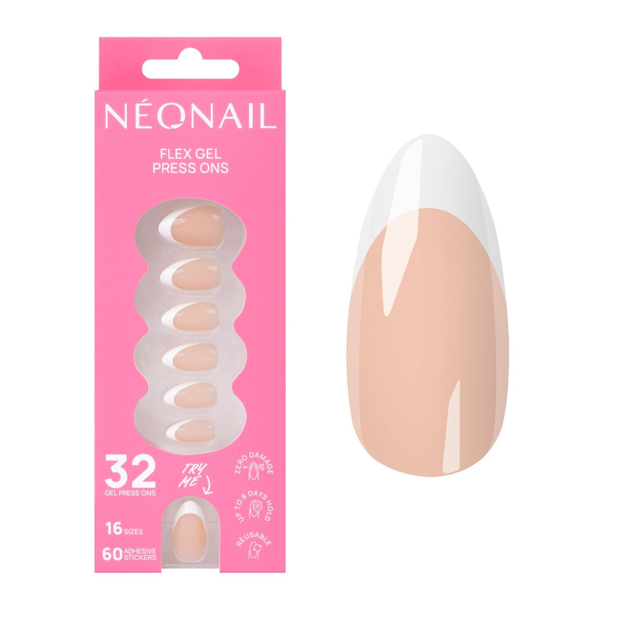 Flex Gel Press Ons Perfect French Medium Almond