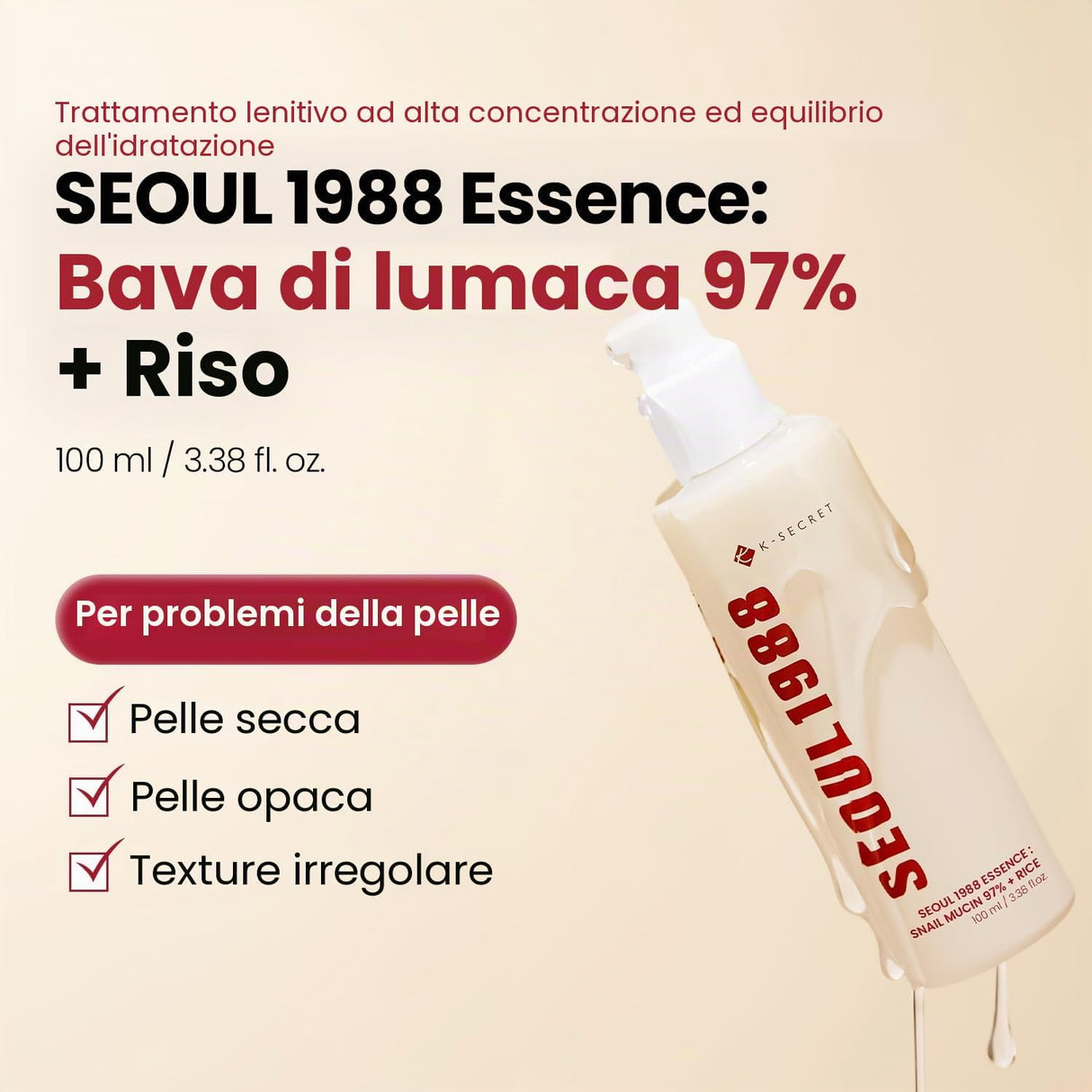 Seoul 1988 Essence Snail Mucin 97% + Rice Essenza Viso