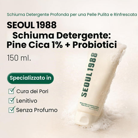 Seoul 1988 Cleansing Foam Pine Cica 1% + Probiotics Detergente Viso Schiumogeno