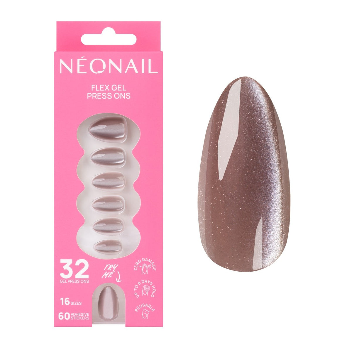 Flex Gel Press Ons Blush Cat Eye Medium Almond